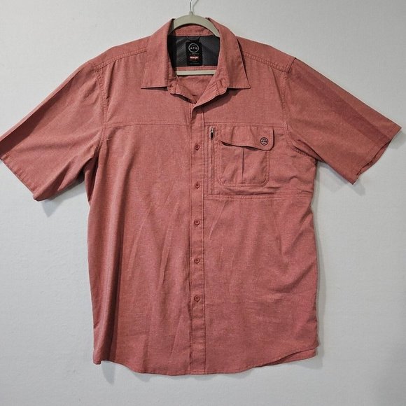 Wrangler ATG Button Shirt Mens L Red Short Sleeve Vented‎ Performance Utility - Picture 1 of 8